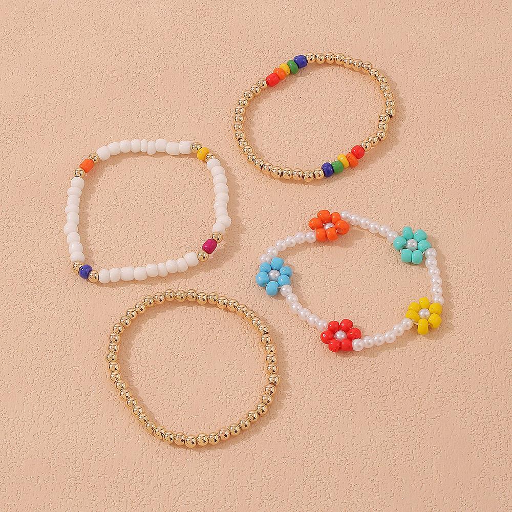 B1622 Jewelry Bohemian Color Rice Bead Bracelet Little Daisy Stretch Braided Jewelry for Women