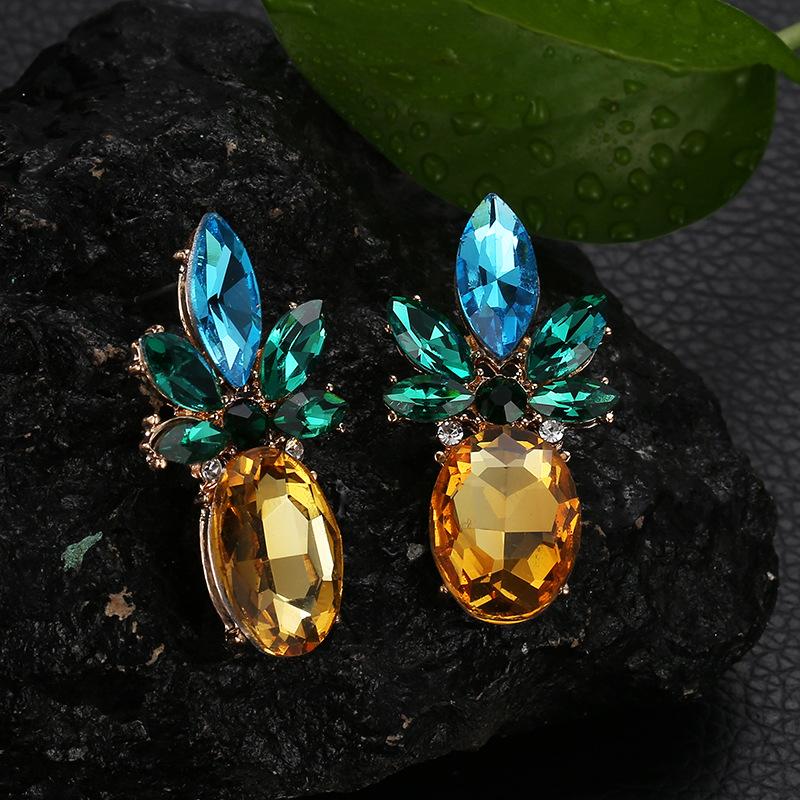 Creative Trend Jewelry Rhinestone Crystal Pineapple Stud Earrings Personalized Fruit Earrings