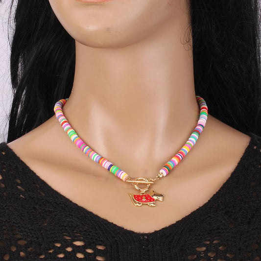 Jewelry Santa Claus Snowflake Pendant Clavicle Chain Contrasting Color Bohemian Color Soft Pottery Necklace