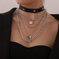 Jewelry PU leather punk rivet multi-layer necklace ladies English letter lock pendant necklace