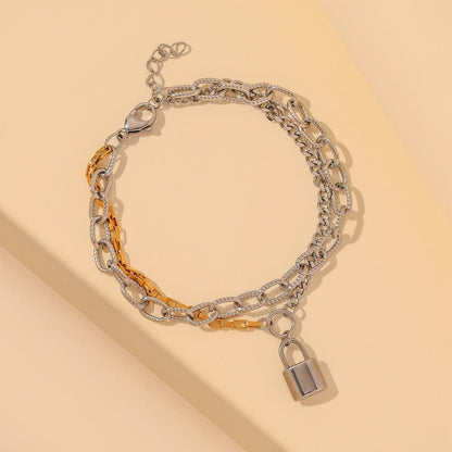 Hong Kong titanium steel hand jewelry ins simple creative two-color chain lock pendant double-layer bracelet street trend