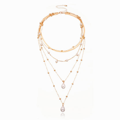 Jewelry Pearl Pendant Multilayer Bead Necklace Women's Fashion Retro Handmade Simple Necklace