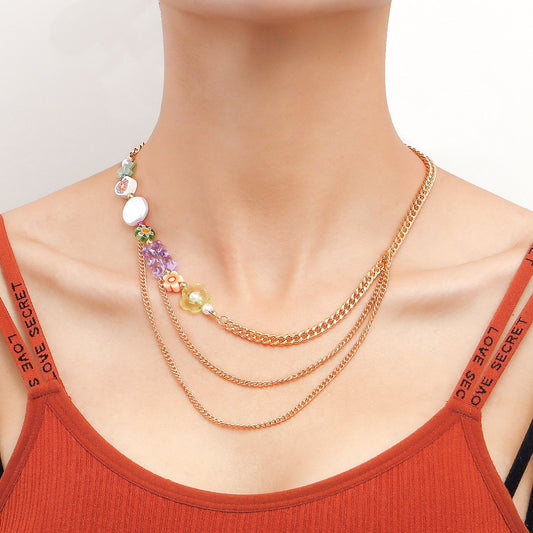 Jewelry multi-layer flower pearl pendant clavicle chain necklace personality versatile fashion design sense necklace