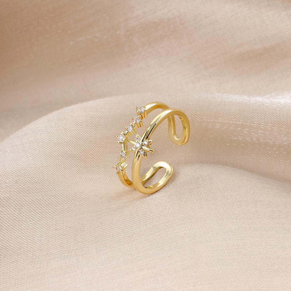 Sweet Diamond Star Copper Micro-Inlaid Open Ring French Design Ladies Super Fairy Irregular Ring