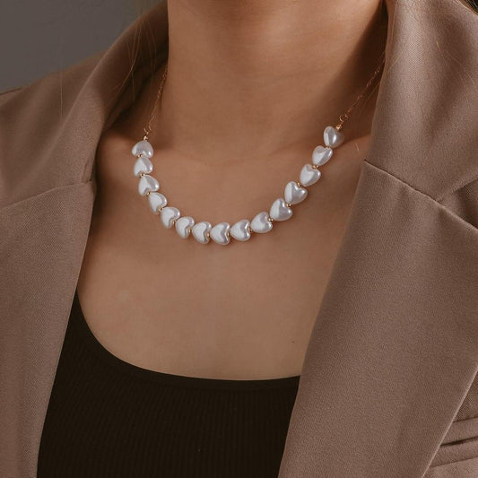 Fashion Elegant Peach Heart Imitation Pearl Necklace Short Necklace Accessories