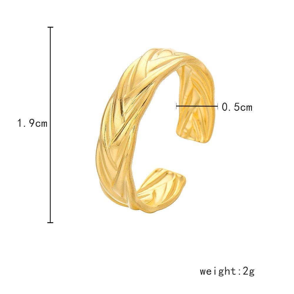 Fashionable stainless steel opening braided hemp pattern adjustable ring Simple and versatile luxury ladies ring