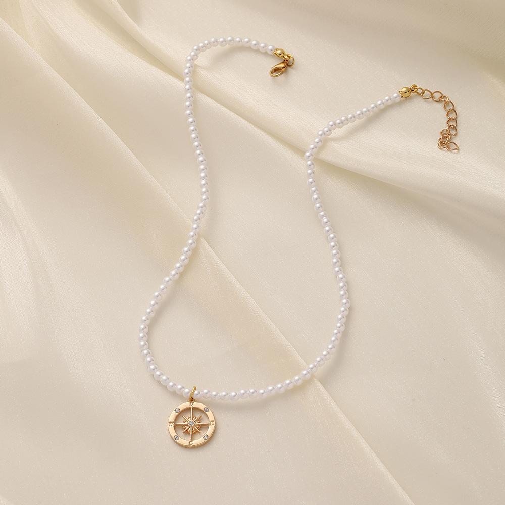 Fashion temperament small fresh short pearl anchor coin star necklace