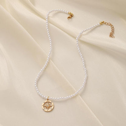 Fashion temperament small fresh short pearl anchor coin star necklace