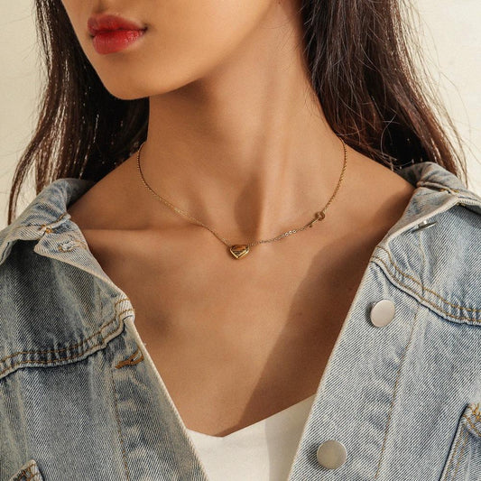 Stainless Steel Gold Plated Love Padlock Necklace Temperament Simple Small Fresh Titanium Steel Clavicle Chain