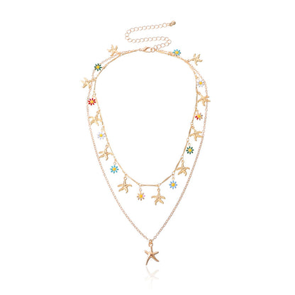 Jewelry Hawaiian Alloy Starfish Pendant Necklace Femininity Popular Drop Glaze Flower Necklace