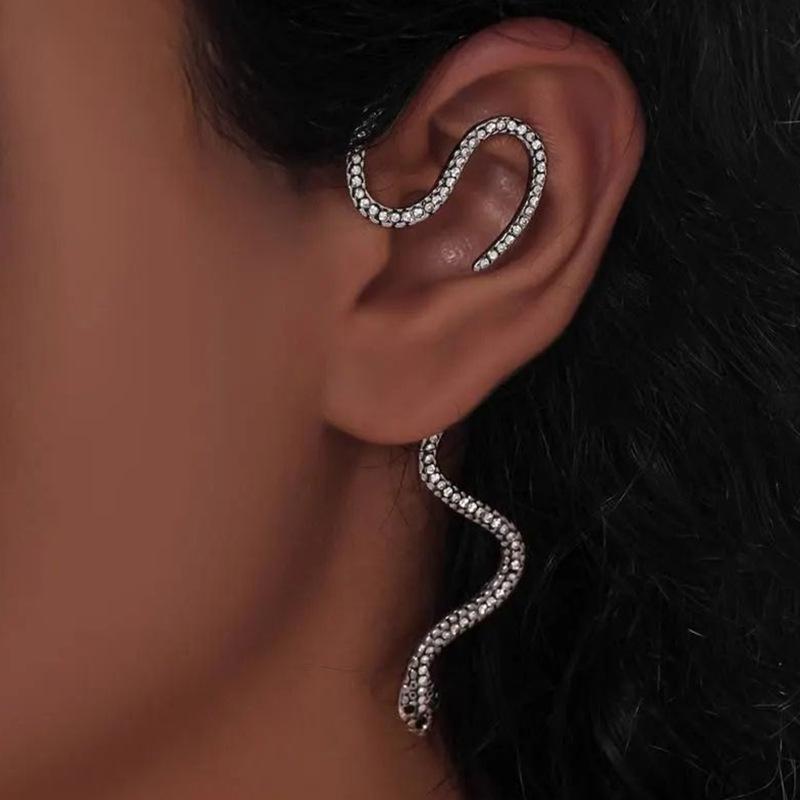 Frosty no hole ear clip retro one-piece zircon snake-shaped ear hanging exaggerated net red personality earrings female