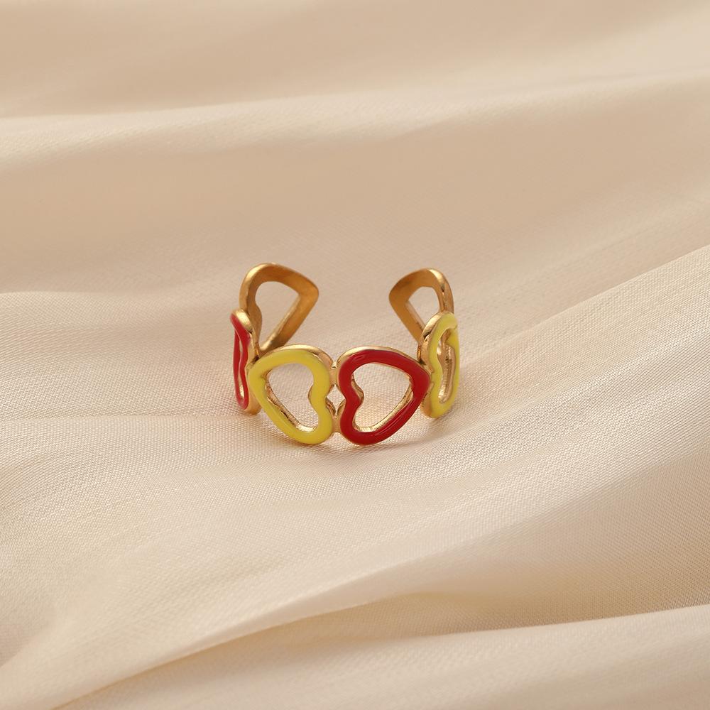Ins light luxury niche all-match style color stainless steel love drop oil opening ring female personality fashion live mouth