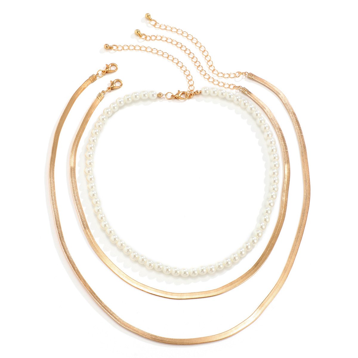 Jewelry Hip Hop Retro Metal Snake Bone Chain Necklace Temperament Simple Imitation Pearl Clavicle Necklace