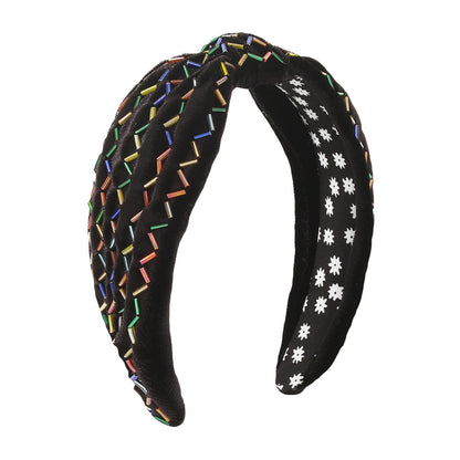 F4781 velvet hand-sewn headband pure color wide-brimmed knotted sweet retro resin headband female