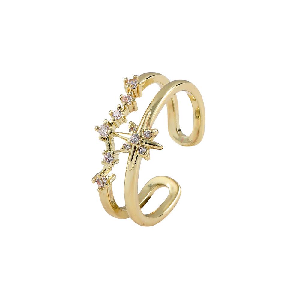 Sweet Diamond Star Copper Micro-Inlaid Open Ring French Design Ladies Super Fairy Irregular Ring