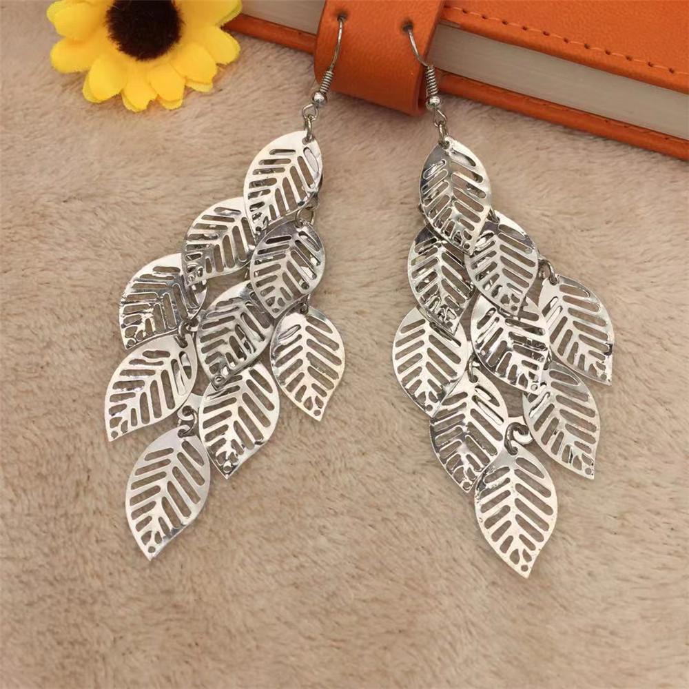 Hollow out leaf string ladies exaggerated long earrings earrings exaggerated earrings Christmas trinkets
