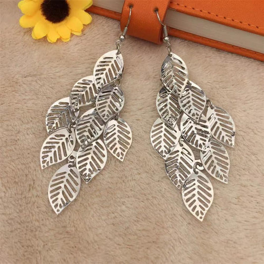 Hollow out leaf string ladies exaggerated long earrings earrings exaggerated earrings Christmas trinkets