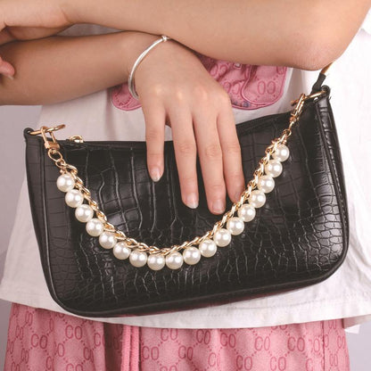 Imitation Pearl Temperament Double Chain Bag Chain Personality Fashion Metal Beaded Handbag Accessories