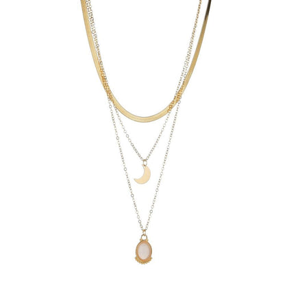 Simple Moon Water Drop Alloy Pendant Necklace Retro Fashion Snake Chain Multilayer Necklace Women's Accessories