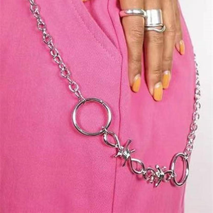 Guochao hip-hop tide brand prickly thorns pants chain ins men and women waist chain rock performance accessories personality ring pants chain