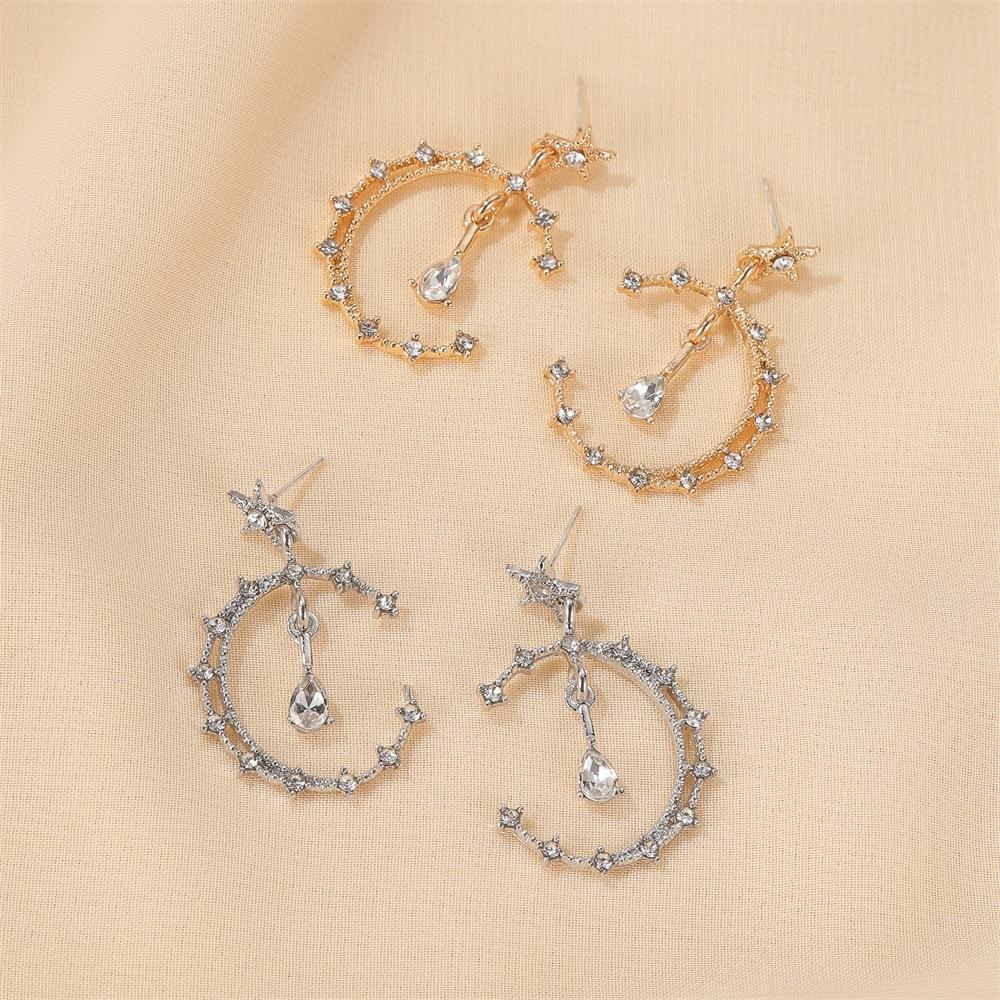 Fashion Diamond Star Moon Earrings Cold and Sweet Temperament Geometric Earrings Super Fairy Personality Earrings for Women