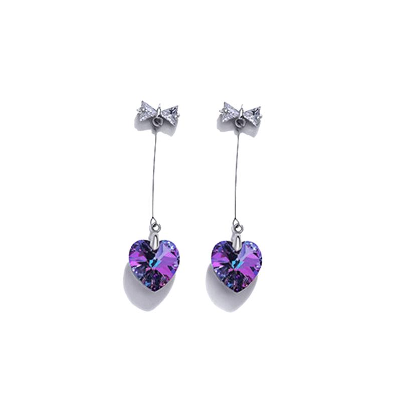 Fashion Ladies Long Color Crystal Diamond Heart Shape Pendant Stud Earrings Bow Knot Earrings Jewelry