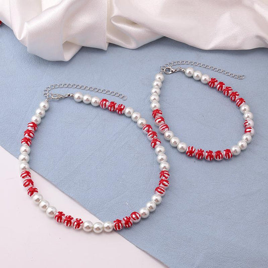 Creative Light Luxury Drip Oil Red Flame Pearl Necklace Advanced Sense Niche Design Clavicle Chain Bracelet