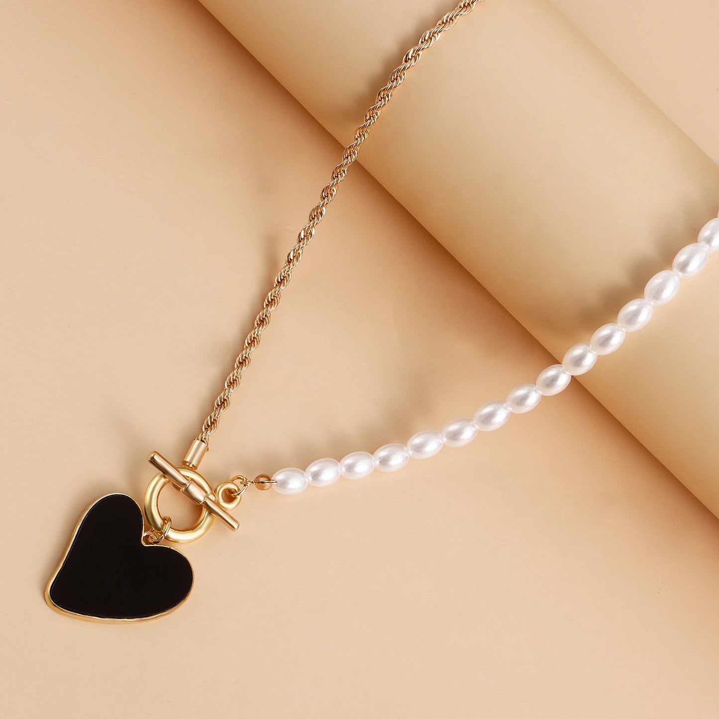 Jewelry trendy stitching half pearl twist chain black love mother-of-pearl necklace female sweater chain