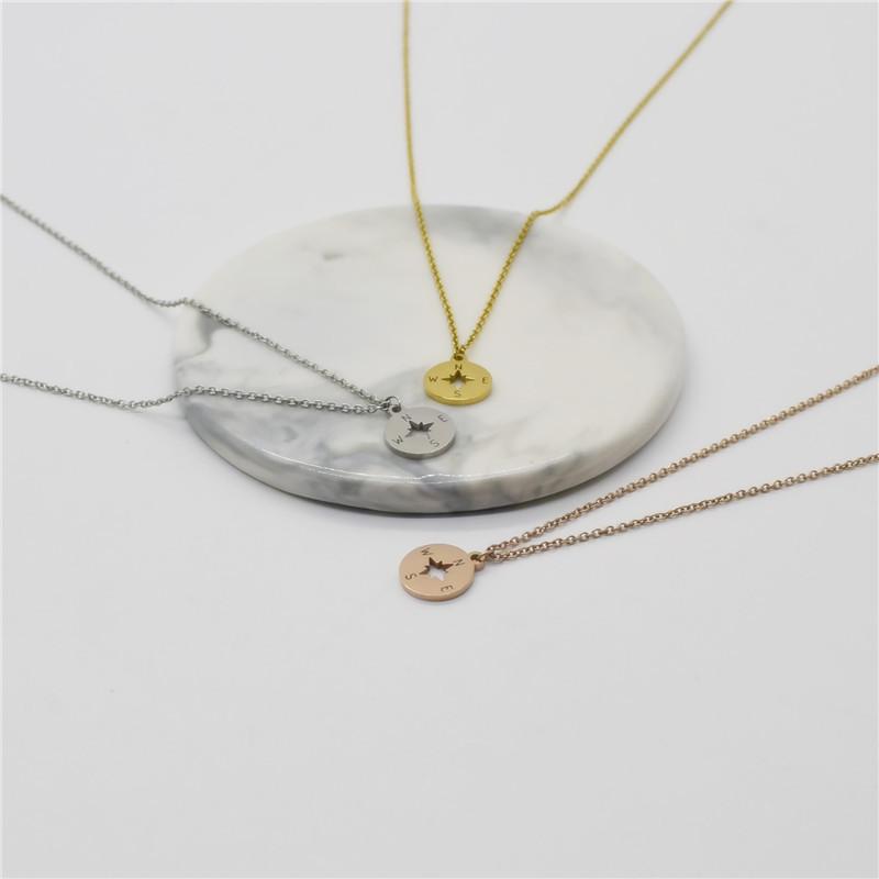 Hot titanium steel vacuum plating 18K gold ins simple hollow compass necklace female clavicle chain