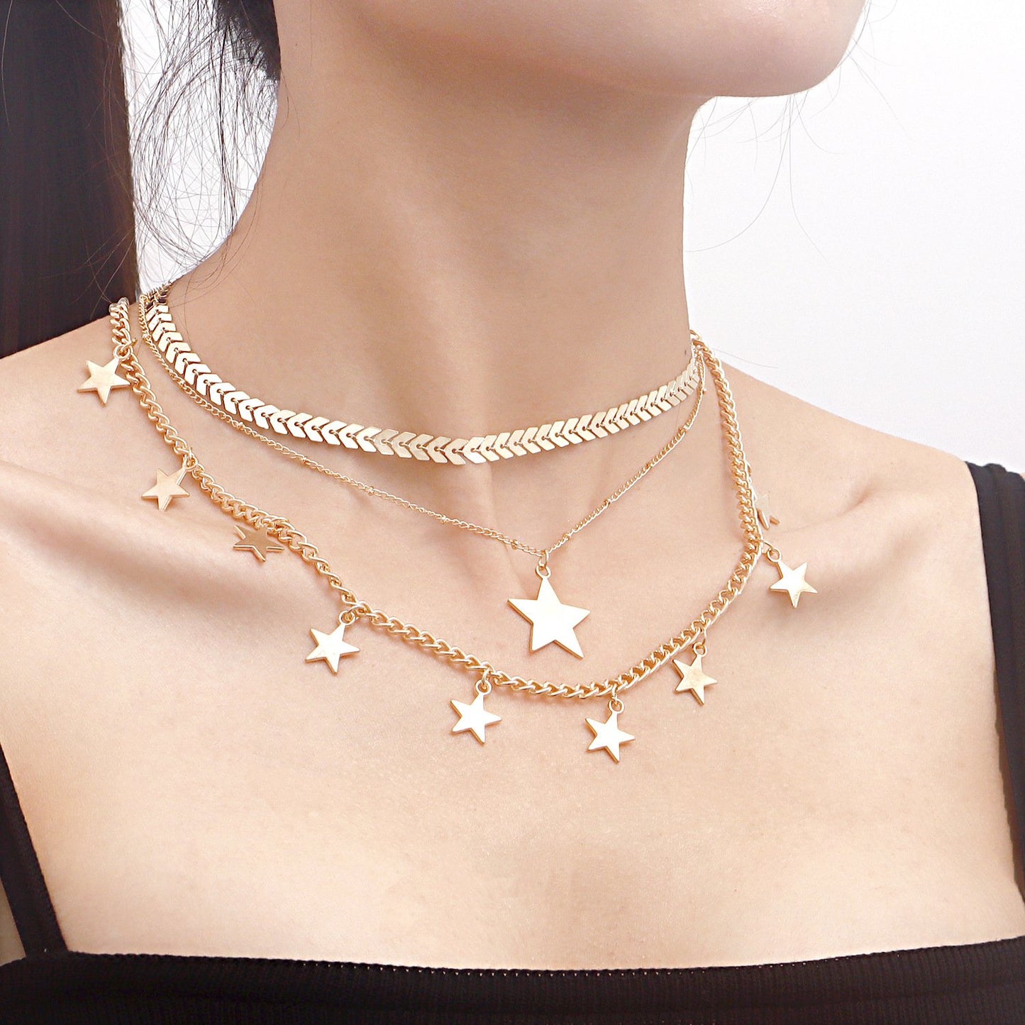 Jewelry multi-layer geometric five-pointed star necklace necklace female aircraft chain fashion necklace summer ins