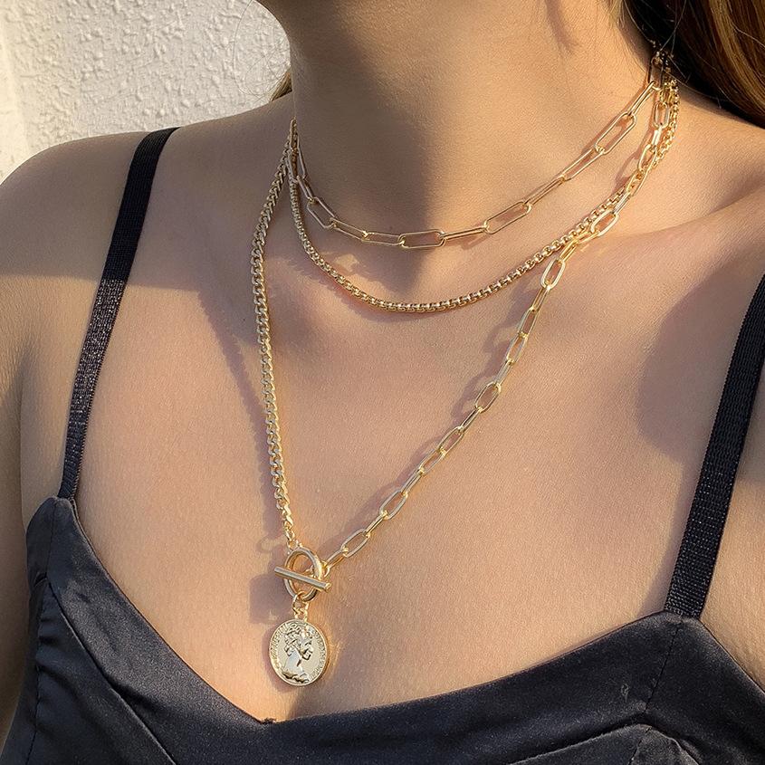Jewelry Personality Cross Chain Set Necklace Retro Cold Stitching Embossed Portrait Necklace