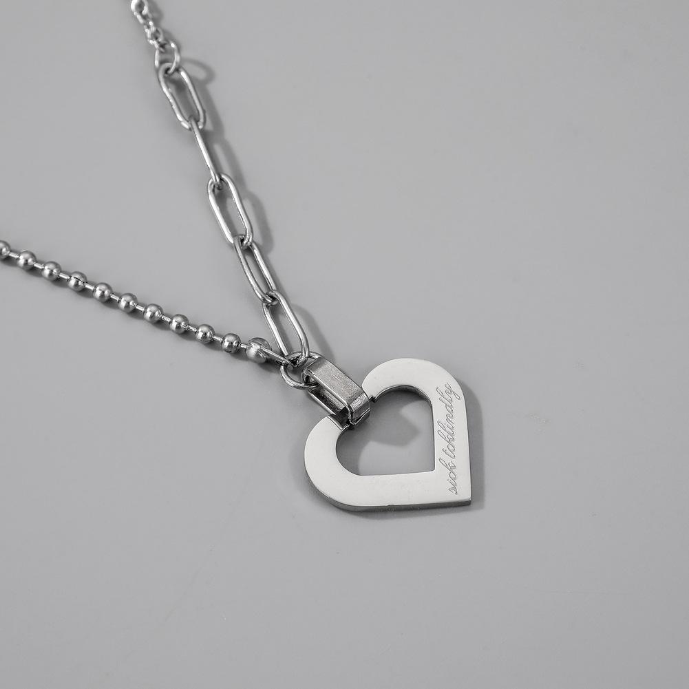 Retro jewelry personalized heart-shaped hollow simple letter lettering stainless steel cold short necklace