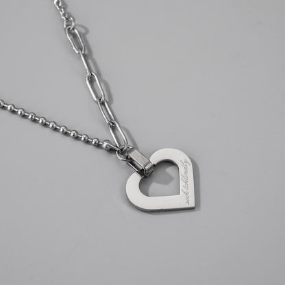 Retro jewelry personalized heart-shaped hollow simple letter lettering stainless steel cold short necklace