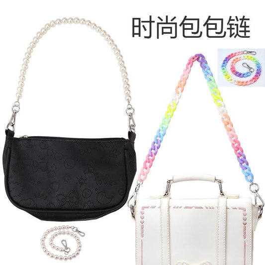 High-grade 12% large pearl handbag bag chain colorful acrylic short shoulder strap chain hand bag decoration