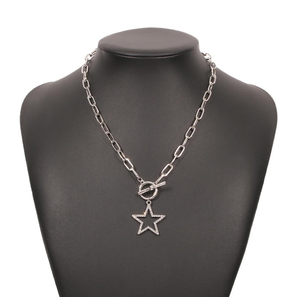 N8599 Simple Small Fresh Temperament Necklace Imitation Diamond Pentagram Retro Creative Clavicle Chain
