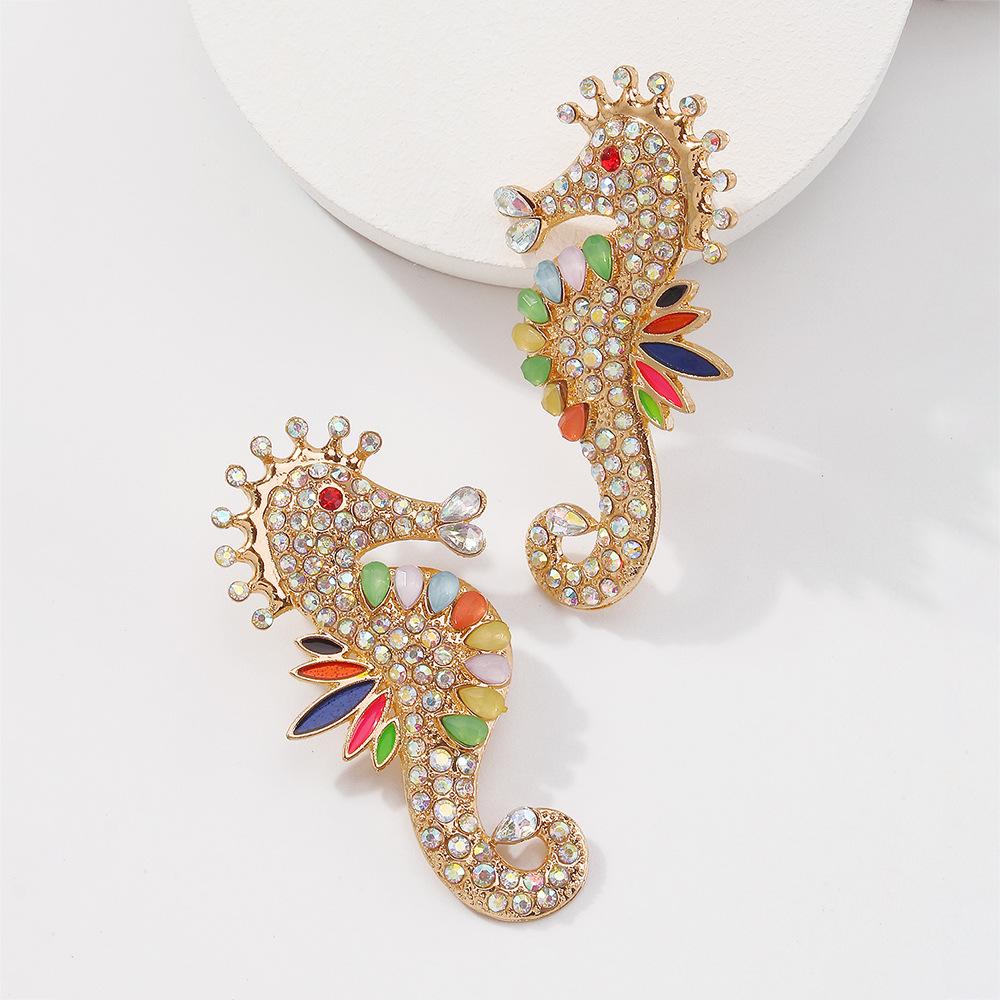 E8476 fashion ocean earrings female dripping oil hippocampus creative earrings trendy street photography animal earrings