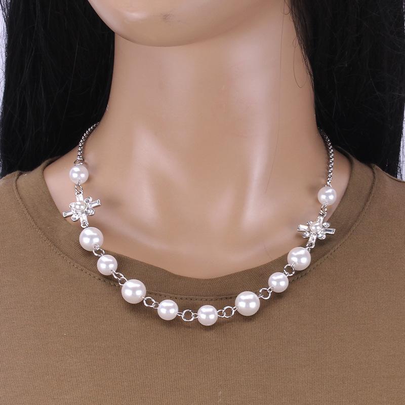 Jewelry Retro Stainless Steel Chain Fashion Simple Creative Imitation Pearl Diamond Accessories Women