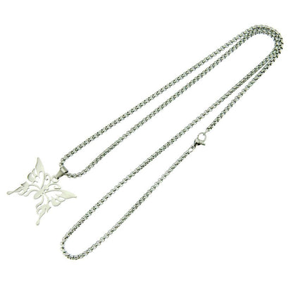 Stainless Steel Jewelry Creative Men and Women Hollow Butterfly Pendant Necklace Popular Jewelry