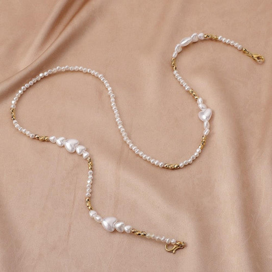 Fashion metal acrylic love pearl glasses chain personality heart-shaped beaded anti-lost mask hanging chain necklace