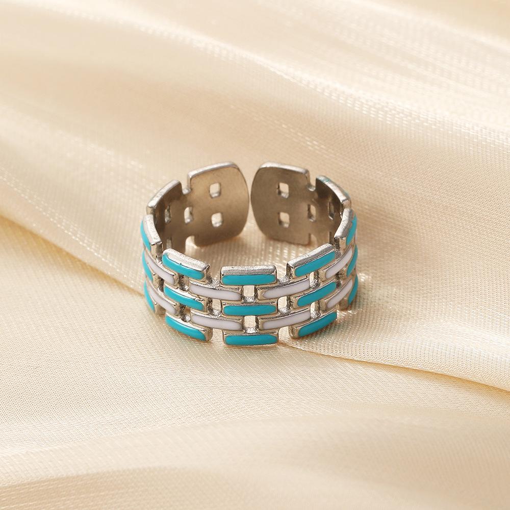 Fashion Simple Color Line Pick Hollow Stainless Steel Open Ring Titanium Steel Drip Oil Ring For Women