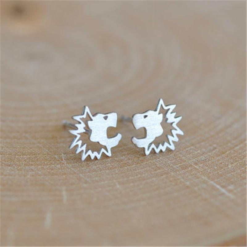 Personality small animal earrings cute hollow lion head stud earrings trinkets