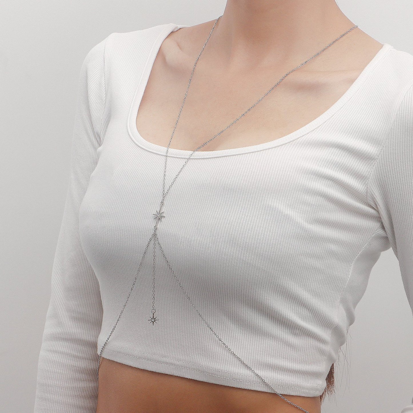 Jewelry bodychain with diamond hexagram pendant body chain ins net red sexy accessories female