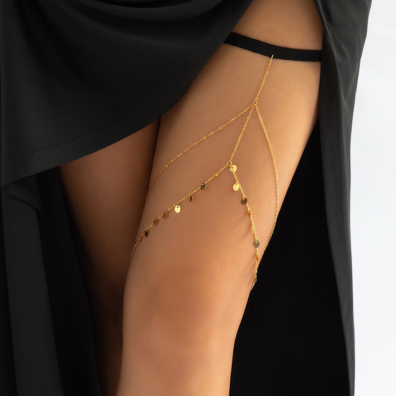 Jewelry Simple Double Layer Sequin Tassel Thigh Chain Feminine Stretch Chain Geometric Body Chain