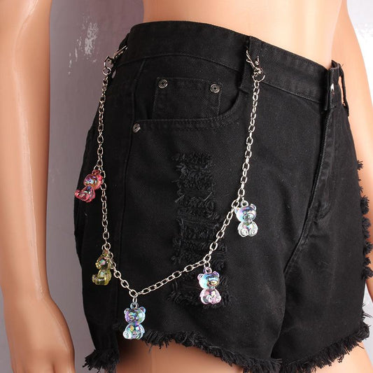 Metal Pants Chain Mixed Color Acrylic AB Color Bear Pendant Waist Chain Punk Hip Hop Rock Versatile