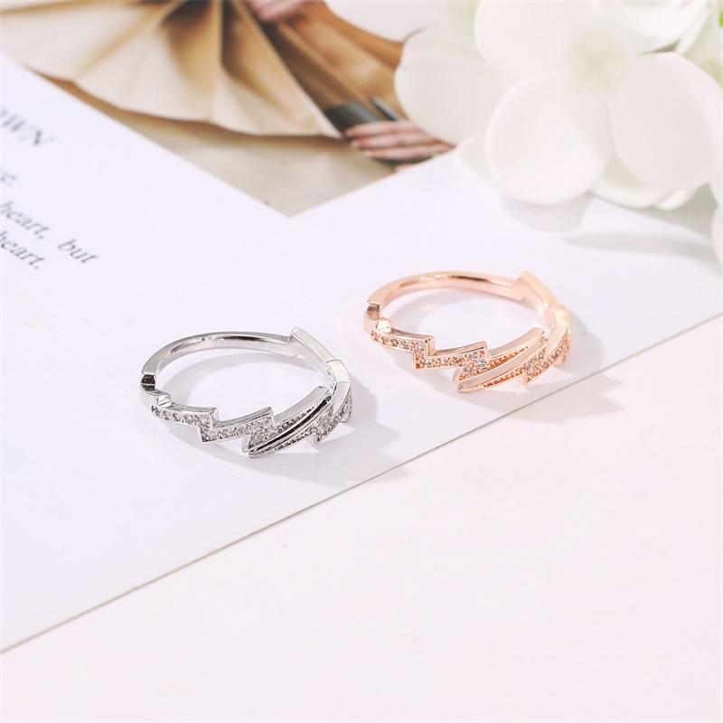 Jewelry Creative Irregular Geometric Zircon Lightning Open Ring Hand Jewelry