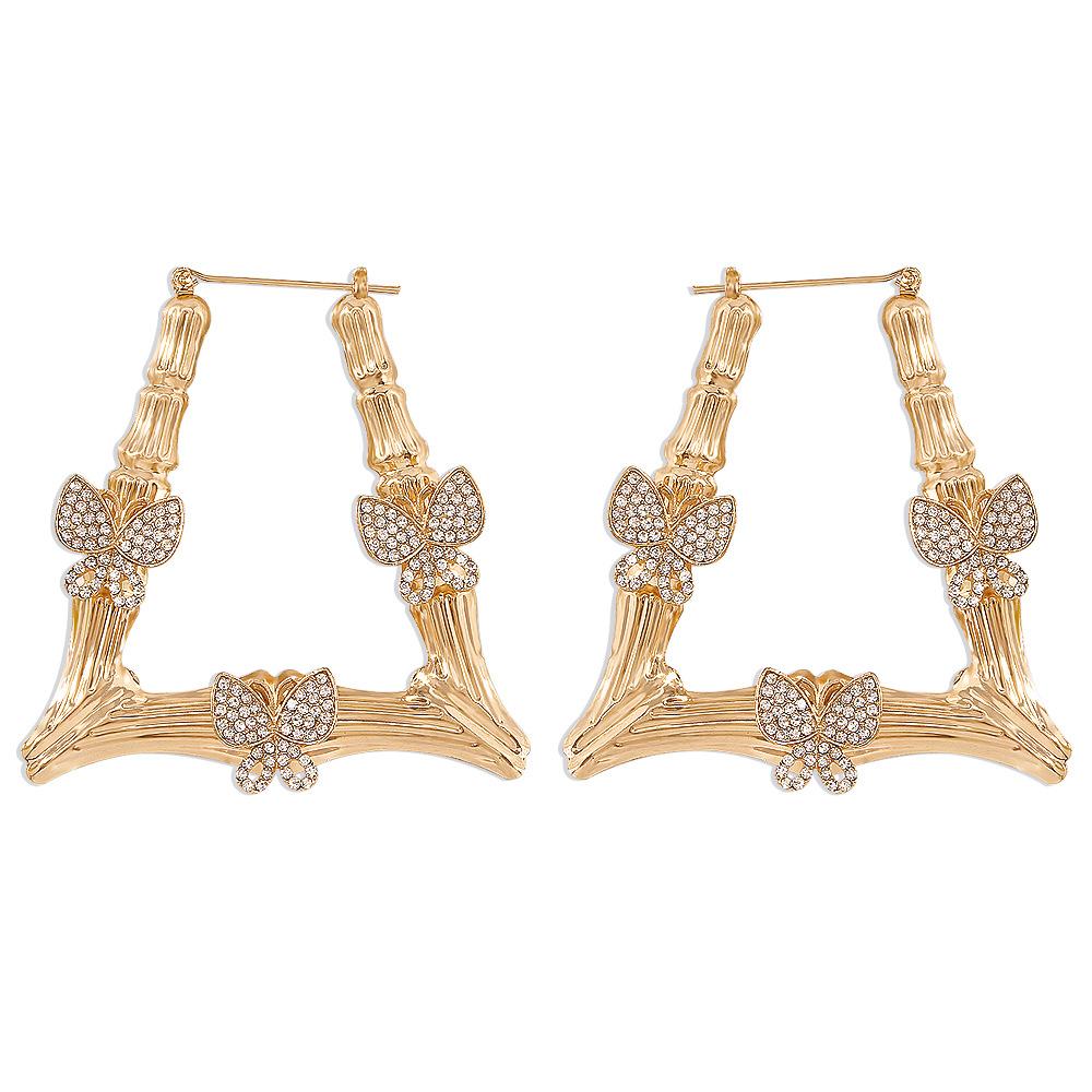 E983 Exaggerated Personality Earrings Retro Micro-inlaid Bamboo Butterfly Earrings Fashion Temperament Earrings Women