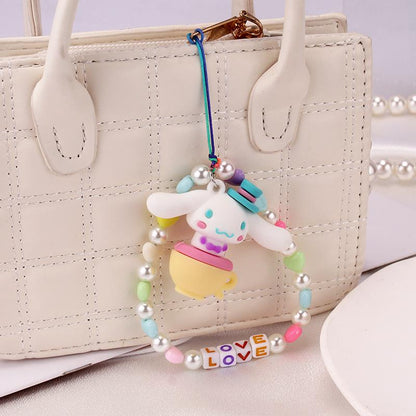 Simple monster rainbow non-slip bag chain cute cinnamon dog soft pottery mobile phone case anti-lost pendant pearl chain