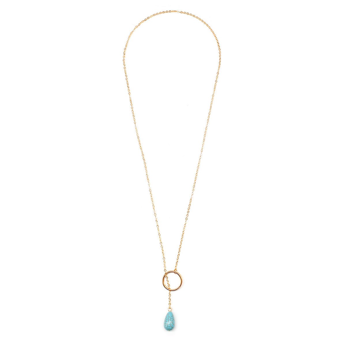 Jewelry Fashion Turquoise Circle Necklace Female Simple Handmade Alloy Necklace