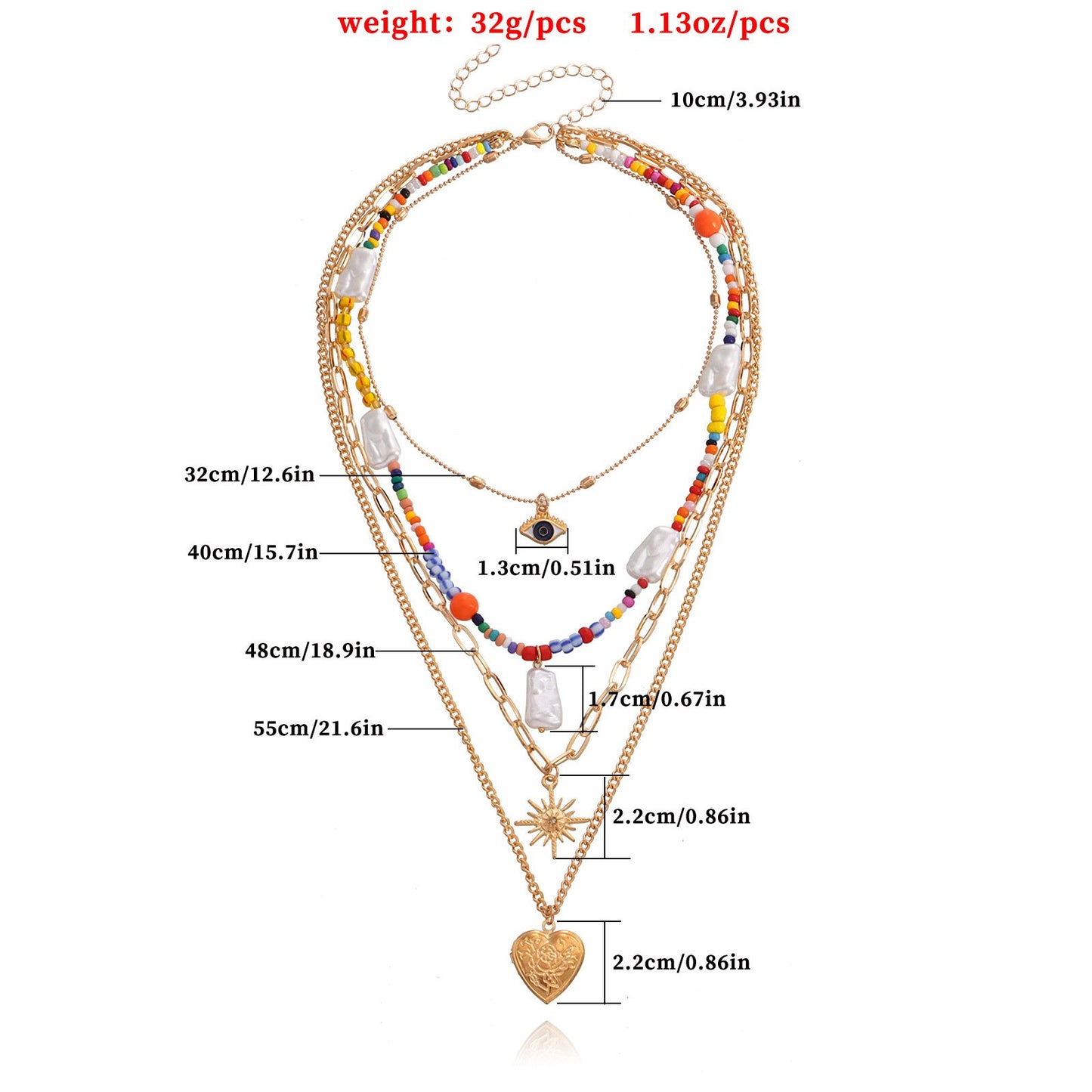 Jewelry punk colored rice beads devil's eye hexagonal star openable love pendant necklace female