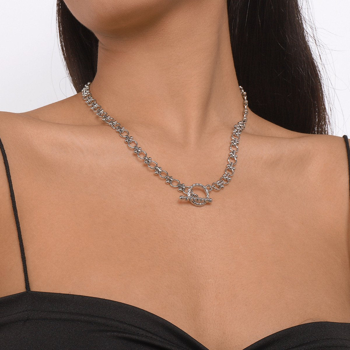 N1712 punk niche single-layer collarbone necklace creative splicing chain personality cold necklace